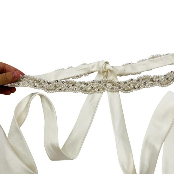 Bridal White Satin Beaded Sash belt